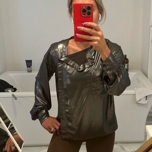 Liquid silver shiny blouse